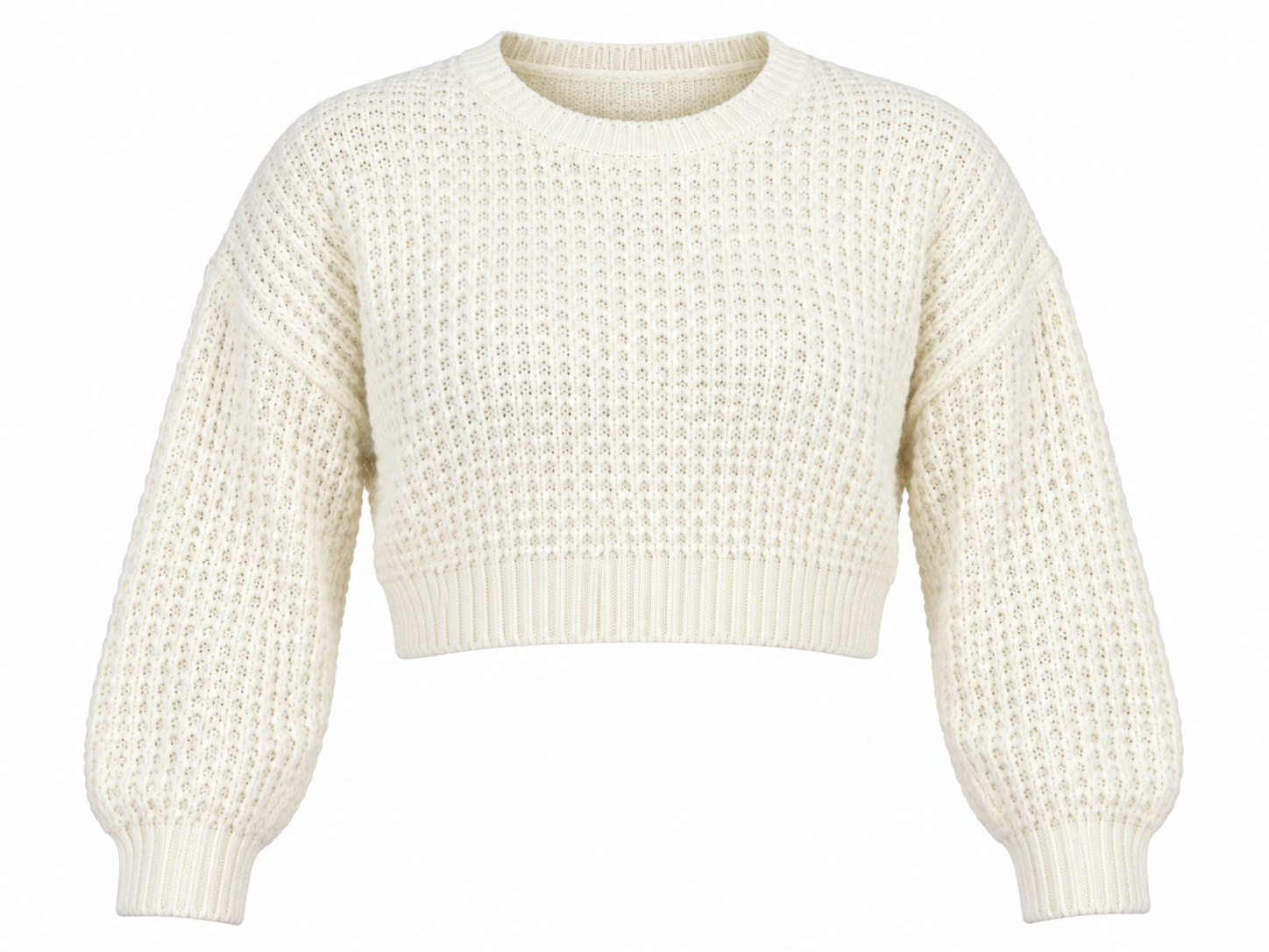  PrettyLittleThing women’s cream chunky knit cropped jumper in UK Size L. Stylish textured knit with long sleeves and a relaxed cropped fit.