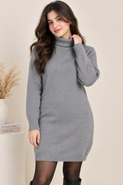 Shop PrettyLittleThing women’s grey knitted turtleneck jumper dress in UK Size S. A cosy long-sleeve winter essential for stylish everyday wear.