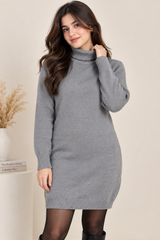 PrettyLittleThing Women Grey Knitted Turtleneck Jumper Dress