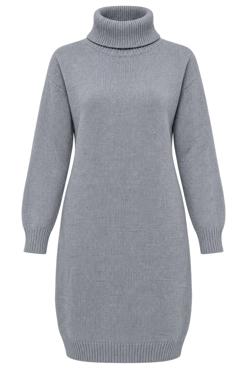  PrettyLittleThing women’s grey knitted turtleneck jumper dress in UK Size S. A cosy long-sleeve winter essential for stylish everyday wear.