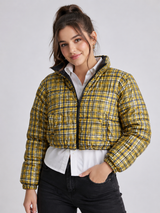 PRETTYLITTLETHING Yellow Check Puffer Jacket