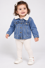 PRIMARK Baby Girl Blue Denim Sherpa Collar Jacket