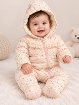 Primark Baby Girls Floral Padded Hooded Snowsuit