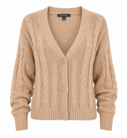 PRIMARK beige cable knit cardigan in UK size L. Featuring a V-neck, button front and cosy textured knit design, perfect for stylish everyday layering.