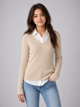 Primark Beige Ribbed V-Neck Knit Sweater