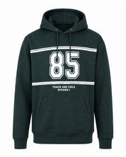 Primark boys green hoodie UK 10–12 years featuring an 85 Track & Field graphic, drawstring hood and kangaroo pocket. Stylish casual kidswear.