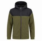 PRIMARK boys olive green and black hooded fleece jacket, UK size 9-10 years. Full zip, warm casual design with pockets, ideal for everyday winter wear.