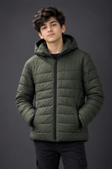 PRIMARK Boys Olive Green Hooded Puffer Jacket