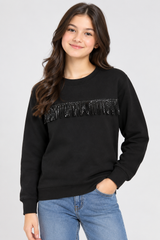 Primark Girl Black Sweatshirt with Sequin Fringe Detail