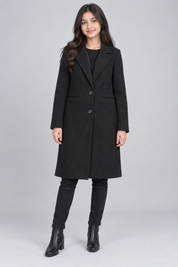  Primark girls’ black tailored longline coat in UK size 4. Stylish two-button winter coat with lapel collar and pockets, ideal for smart everyday wear.