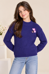 PRIMARK Girl Purple Ribbed Knit Jumper with Cute Heart Detail