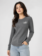 PRIMARK Girls Charcoal Grey Ribbed Long Sleeve Top