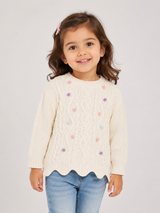 Primark Girls Cream Cable Knit Sweater with Pastel Pom Poms