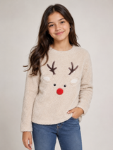 Primark Girls Cream Teddy Fleece Reindeer Sweater