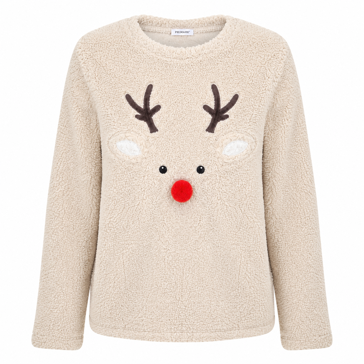 Primark Girls Cream Teddy Fleece Reindeer Sweater. Super soft, warm, and cozy with an adorable festive reindeer design. Perfect for Christmas, winter wear, and everyday comfort. UK Handpicked.