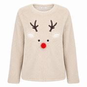 Primark Girls Cream Teddy Fleece Reindeer Sweater. Super soft, warm, and cozy with an adorable festive reindeer design. Perfect for Christmas, winter wear, and everyday comfort. UK Handpicked.