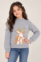 Primark Girls Grey Reindeer Christmas Jumper