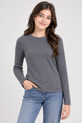 Primark Girls Grey Ribbed Long Sleeve Knit Jumper