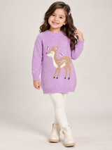 PRIMARK Girls Lavender Deer Knitted Jumper Dress