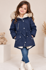 Primark Girls Navy Blue Faux Fur Hooded Winter Parka Jacket