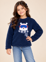 Primark Girls Navy Blue Teddy Fleece Polar Bear Sweatshirt
