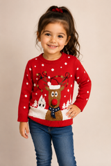 Primark Girls Red Christmas Reindeer Knitted Jumper