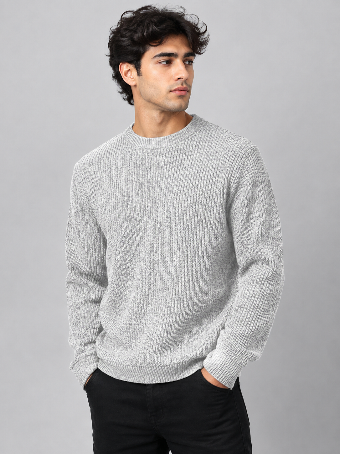  Primark Light Grey Ribbed Knit Jumper in UK XL. Classic crew neck, textured ribbed knit, long sleeves and versatile everyday style. Rated 4/5.