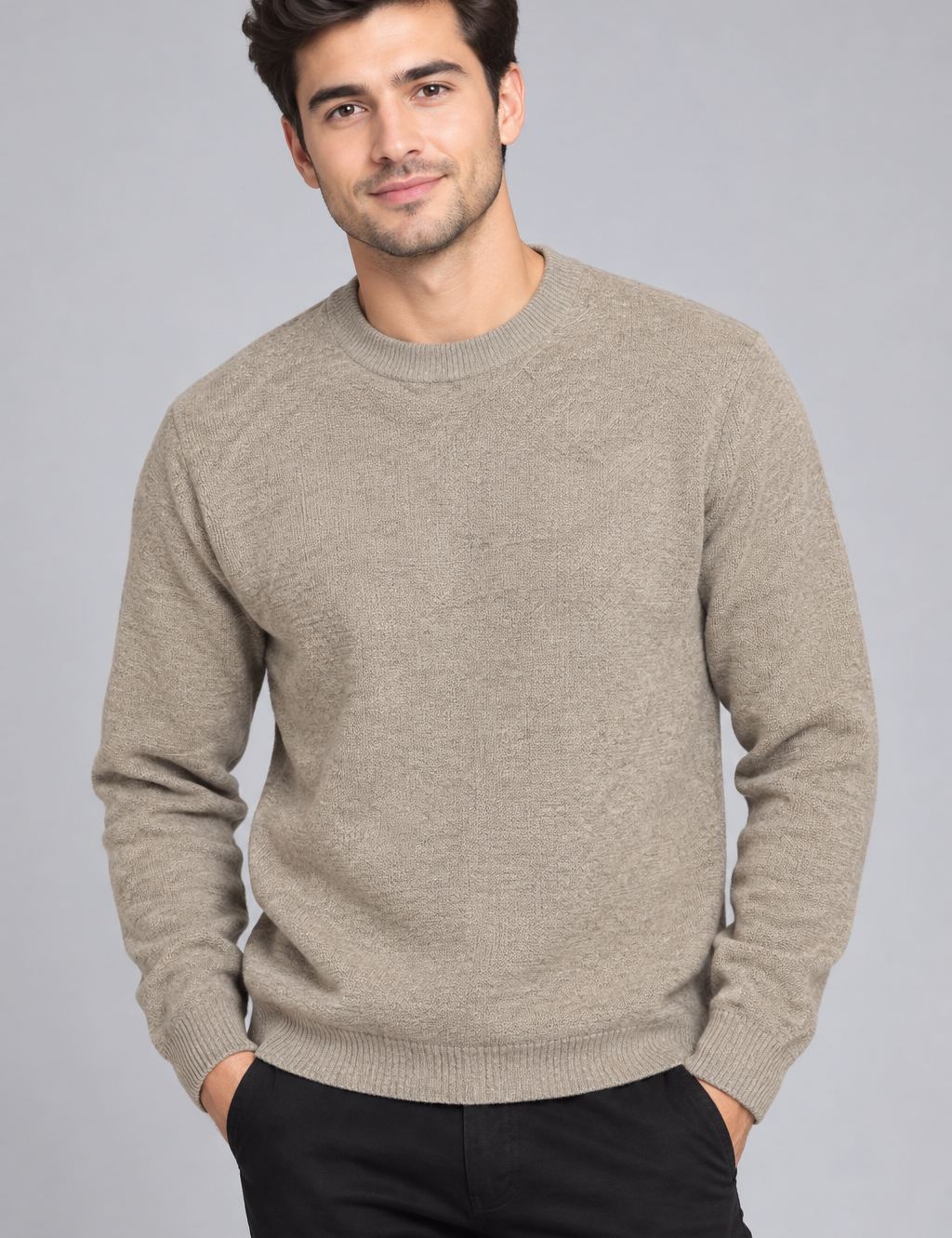  PRIMARK men's beige knit jumper in UK Size L. Classic crew neck, long sleeves and ribbed finish, perfect for casual and smart-casual outfits.