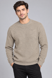  PRIMARK men's beige knit jumper in UK Size L. Classic crew neck, long sleeves and ribbed finish, perfect for casual and smart-casual outfits.