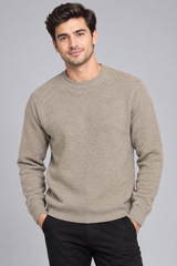 PRIMARK Men Beige Knit Crew Neck Jumper