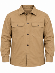 PRIMARK men's beige utility overshirt in UK 3XL. Chest 24", length 28". Stylish long-sleeve button-up shacket with two chest pockets.