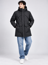 Primark Men Black Hooded Long Parka Jacket
