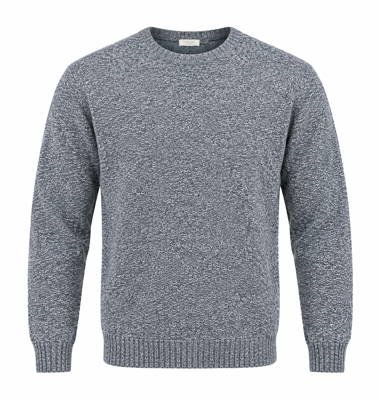 PRIMARK men’s grey knit crew neck jumper in UK size L. Classic long-sleeve design with ribbed cuffs and hem, ideal for casual everyday wear.