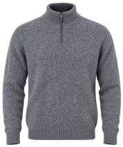 PRIMARK Men’s Grey Quarter-Zip Knit Jumper in UK Size M. Soft textured knit with high zip neck, long sleeves and ribbed trims for stylish winter wear.