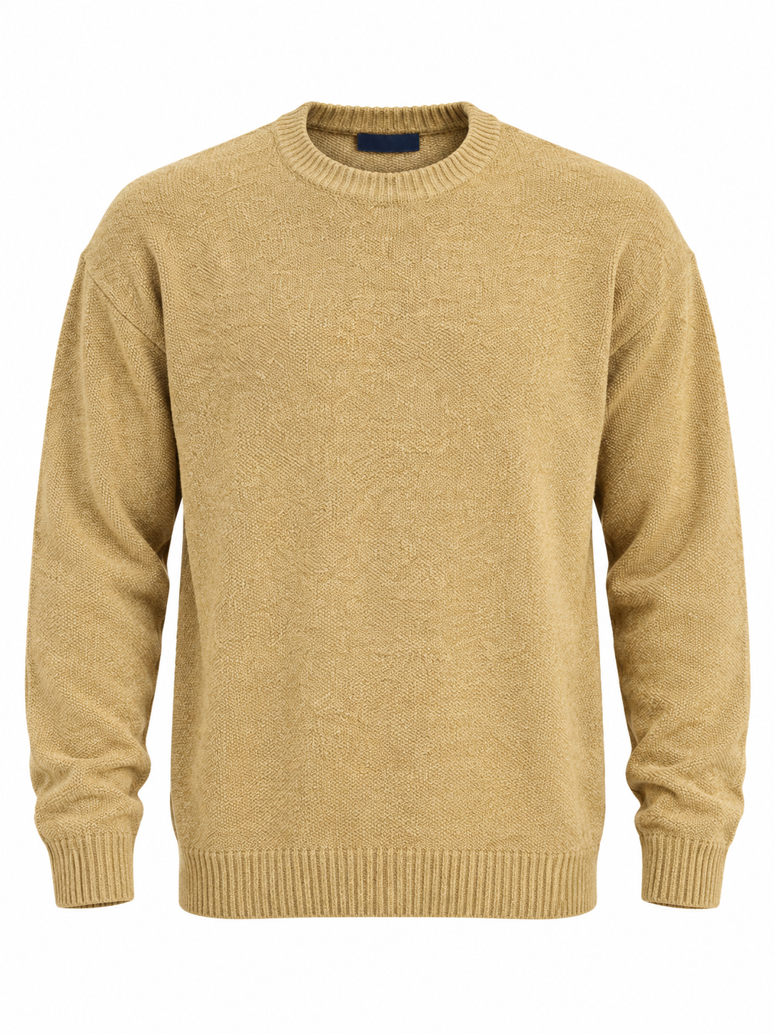 Primark men's mustard beige knitted jumper in UK size XL. Classic crew neck, long sleeves and ribbed trims. Perfect for casual winter styling.