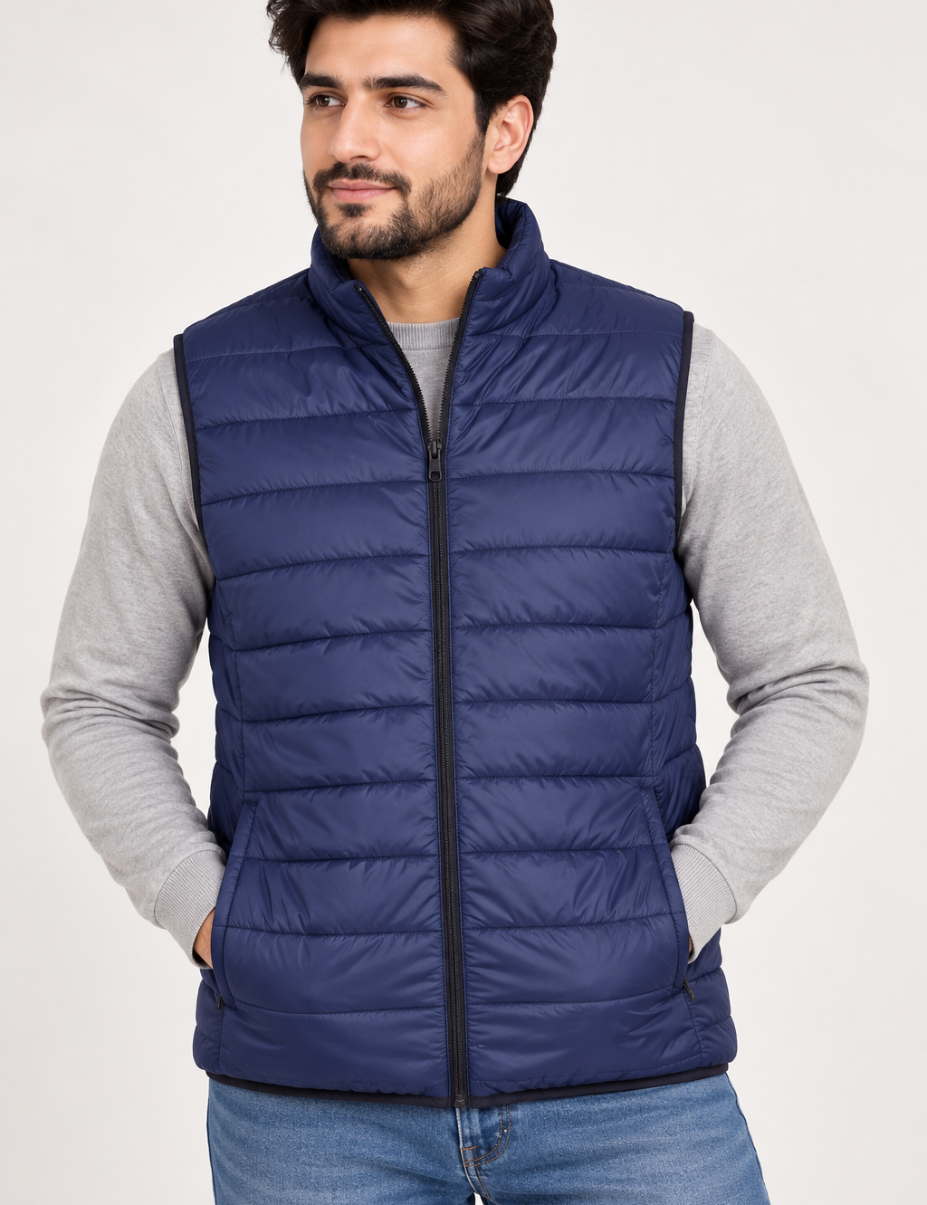 PRIMARK Men’s Navy Blue Quilted Puffer Gilet in UK Size 3XL. A warm, lightweight sleeveless bodywarmer with zip fastening and padded design.