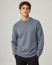  PRIMARK Men's Grey Textured Crew Neck Knit Sweater featuring a soft knitted fabric, classic crew neck, regular fit, and warm winter comfort. Perfect for casual and smart-casual wear.