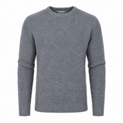  PRIMARK Men's Grey Textured Crew Neck Knit Sweater featuring a soft knitted fabric, classic crew neck, regular fit, and warm winter comfort. Perfect for casual and smart-casual wear.