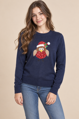 Primark Navy Christmas Robin Sequin Knit Jumper