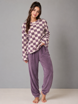Primark Purple Checkered Fleece Loungewear Set