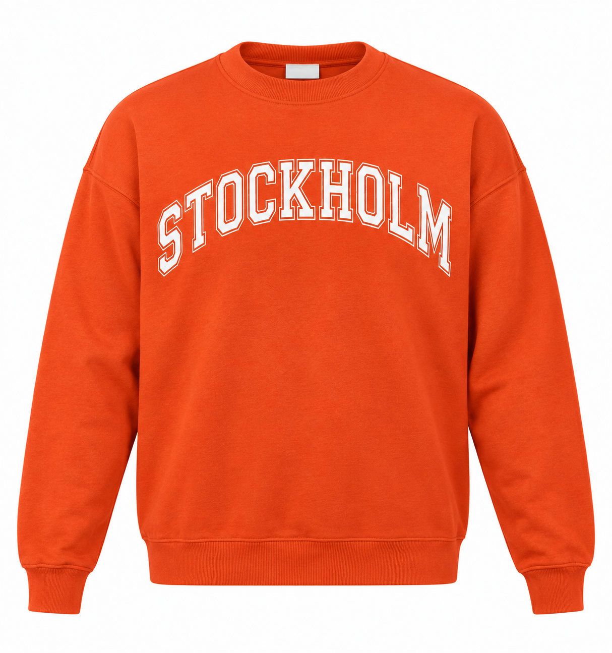  the Primark Stockholm Oversized Orange Sweatshirt in UK Size 2XL. Comfortable crew neck graphic jumper for men's casual streetwear, everyday fashion, and winter layering.