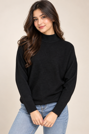 PRIMARK women’s black ribbed high neck jumper in UK Size M. A stylish long-sleeve relaxed knit, perfect for casual and winter wear.