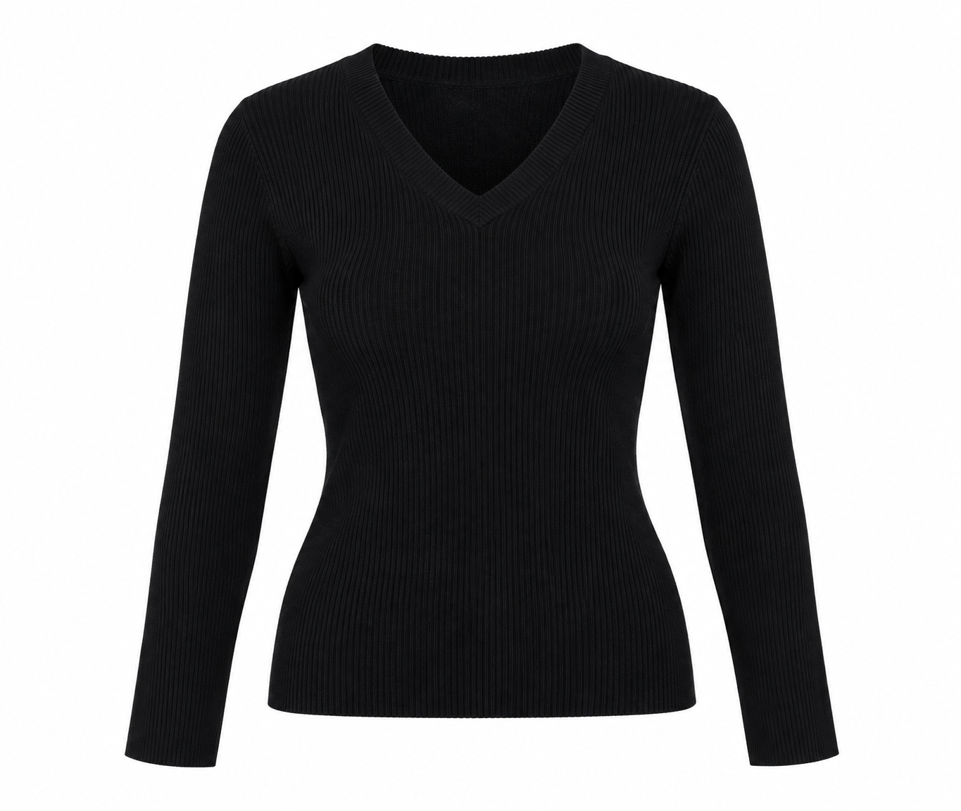 PRIMARK Women’s Black V-Neck Ribbed Knit Jumper in UK Size S. A stylish fitted long-sleeve knit top ideal for casual and everyday wear.