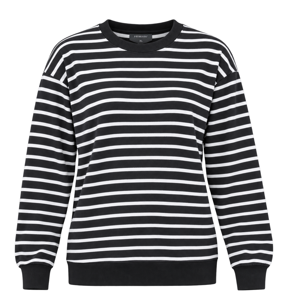  PRIMARK Women’s Black & White Striped Sweatshirt in UK XL. Classic crew neck, long sleeves and comfortable ribbed details for effortless everyday style.