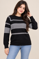 PRIMARK Women Black & White Striped Knit Jumper