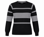 PRIMARK women’s black and white striped knit jumper in UK Size S. Stylish round-neck, long-sleeve design ideal for casual and everyday wear.