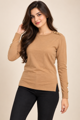 Primark Women Camel Brown Button Detail Knit Jumper