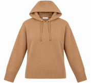 PRIMARK women’s camel brown knitted hooded jumper in UK Size M. Cosy long-sleeve knit with drawstring hood and ribbed trims for autumn and winter.