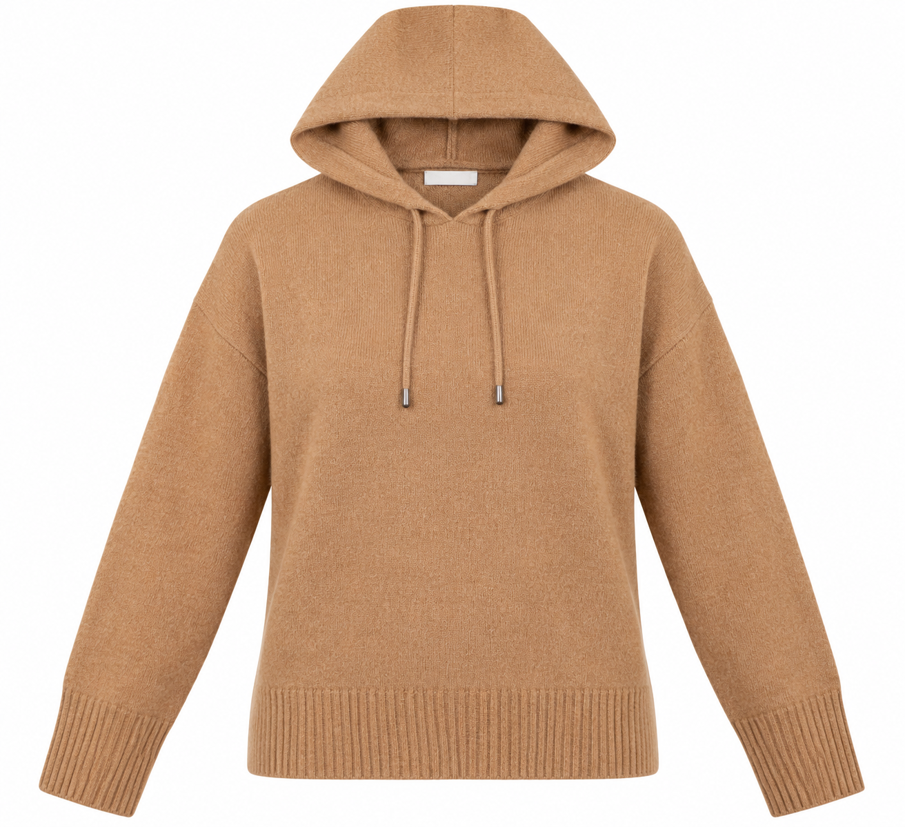 PRIMARK women’s camel brown knitted hooded jumper in UK Size M. Cosy long-sleeve knit with drawstring hood and ribbed trims for autumn and winter.