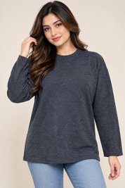 PRIMARK Women’s Charcoal Grey Long Sleeve Knit Top in UK Size M. A comfortable, versatile everyday top with a classic round neck and relaxed fit.